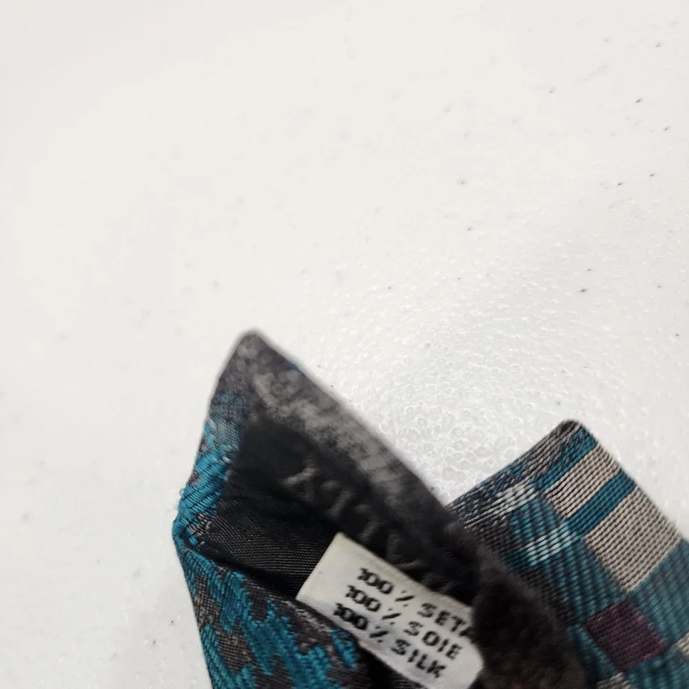 Bally Vintage Silk Tie Made in Italy 58 in Abstract Patchwork Blue Grey Black